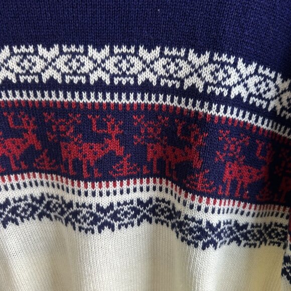Vintage 1970's  Knit Holiday Moose Reindeer Christmas Ski Sweater Size Medium - Picture 4 of 7